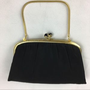 Vintage Harry Levine Black Satin Evening Bag